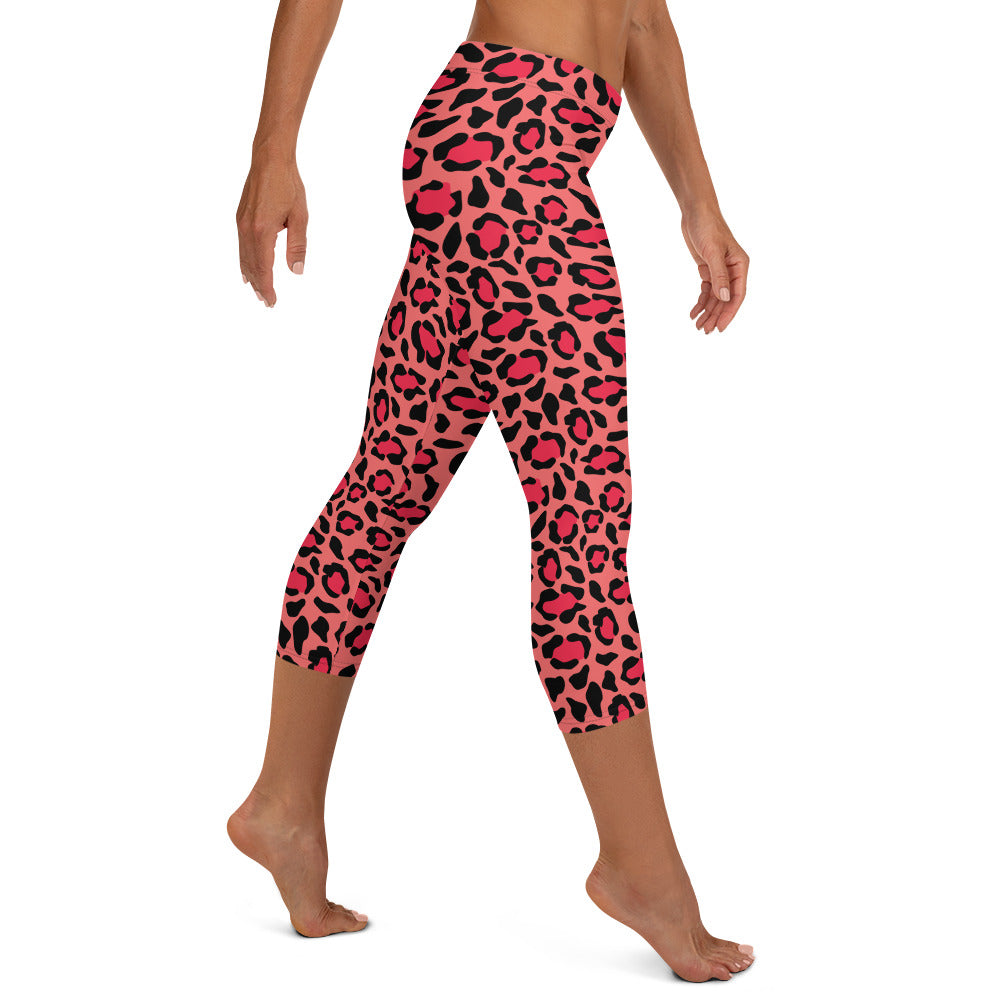 Pink Cheetah Mid-waist Capri Leggings