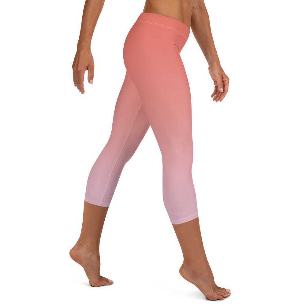 Rose and Pink Ombre Mid-waist Capri Leggings
