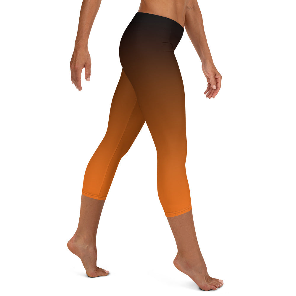 Black and Orange Ombre Mid-waist Capri Leggings