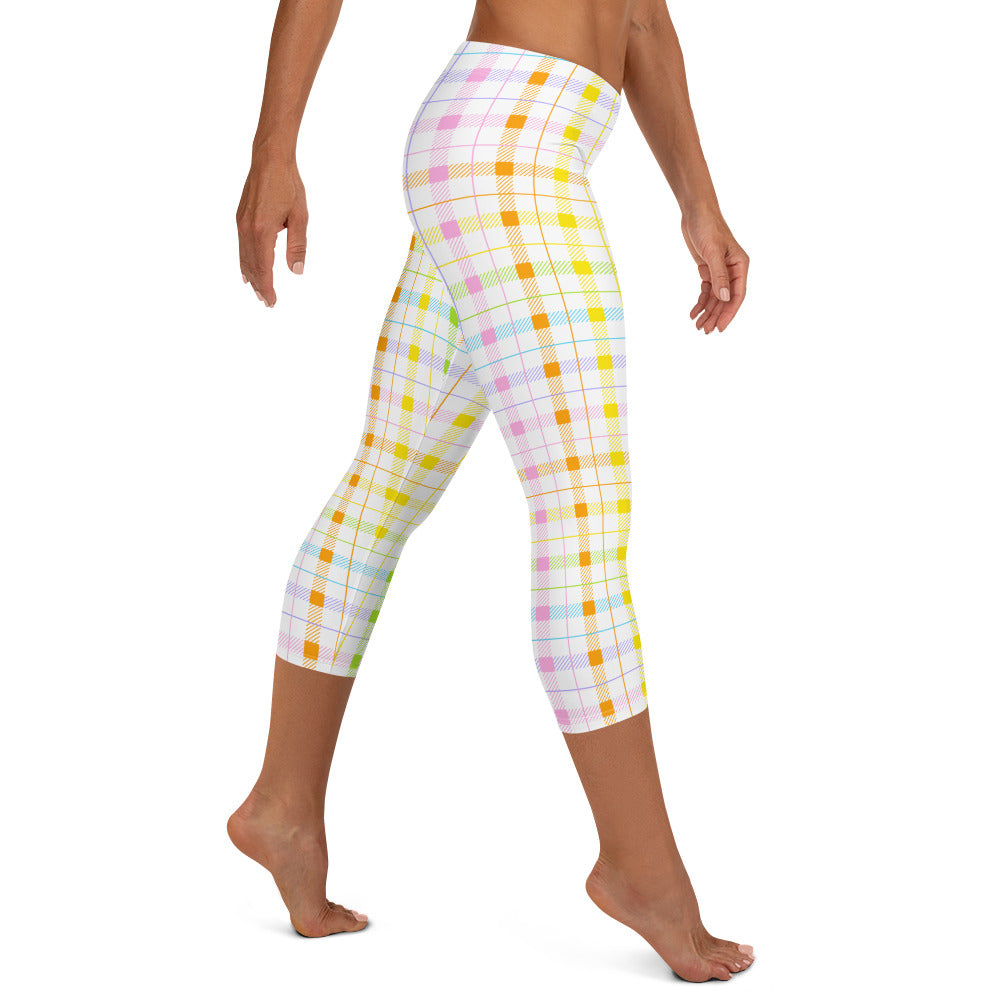 Pastel Plaid Mid-waist Capri Leggings