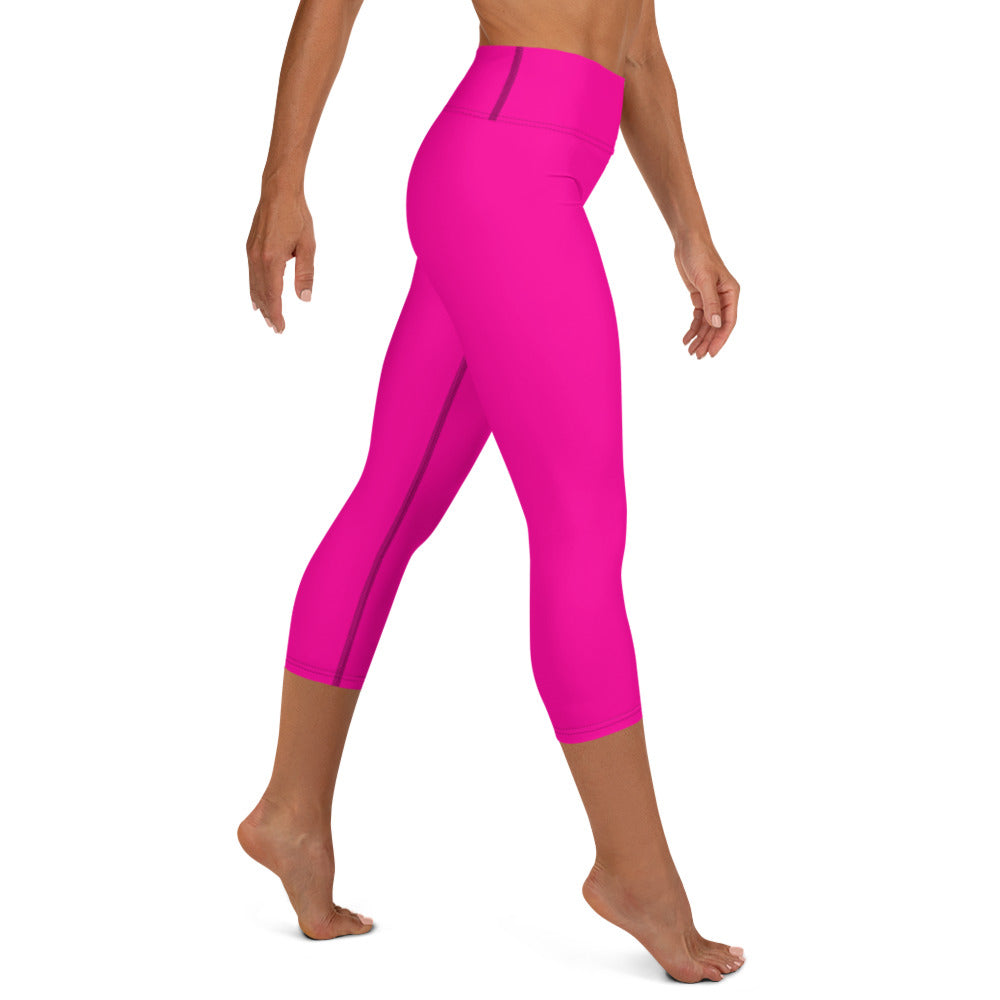 CLEARANCE Neon Pink Solid High-waist Yoga Capri Leggings (XS)
