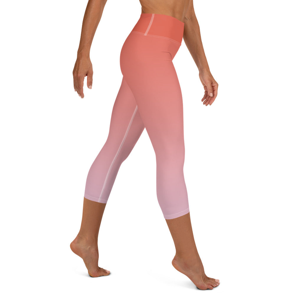 Rose and Pink Ombre High-waist Yoga Capri Leggings