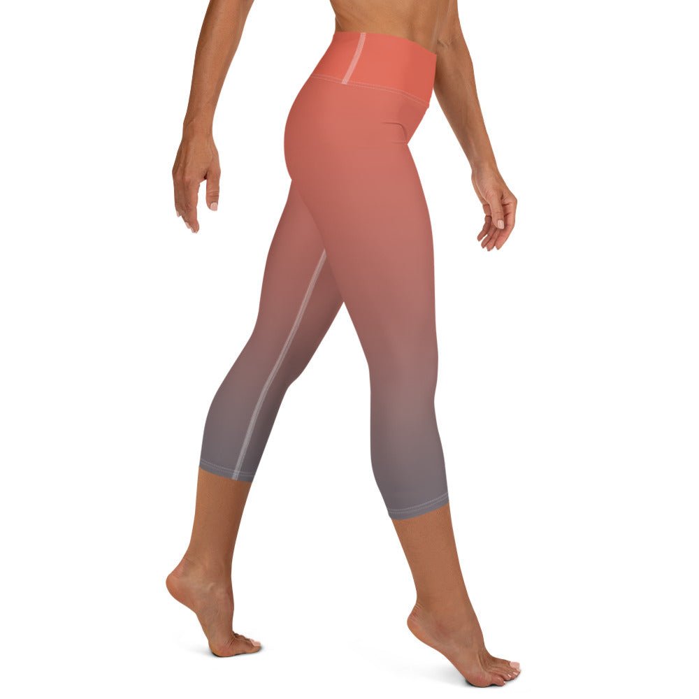 Rose and Grey Ombre High-waist Yoga Capri Leggings