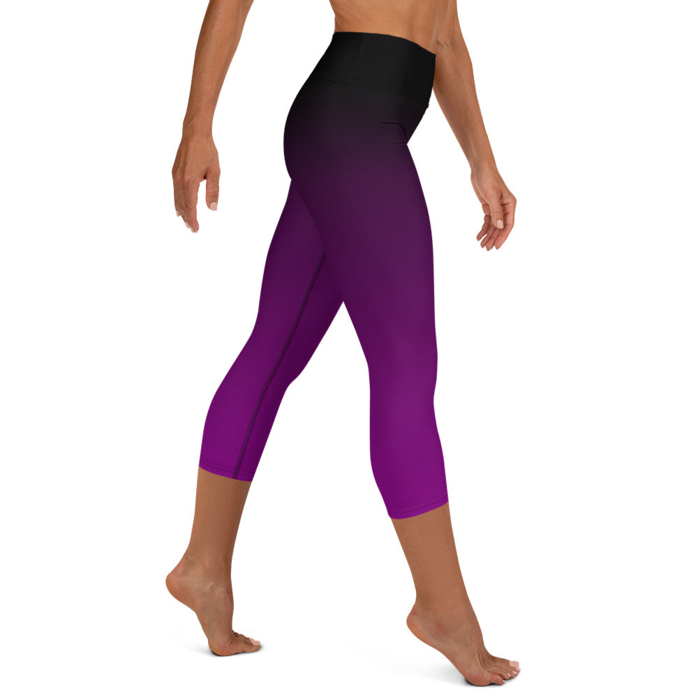 Black and Purple Ombre High-waist Yoga Capri Leggings