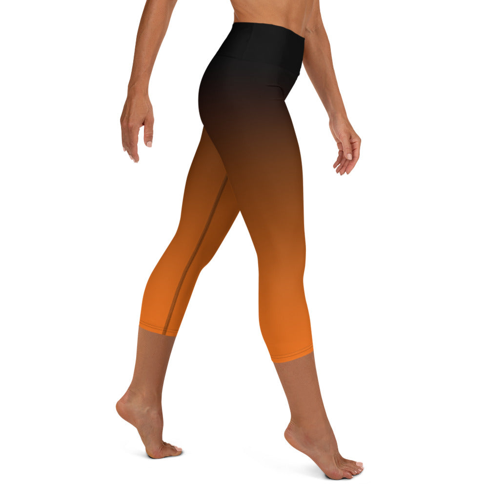 Black and Orange Ombre High-waist Yoga Capri Leggings