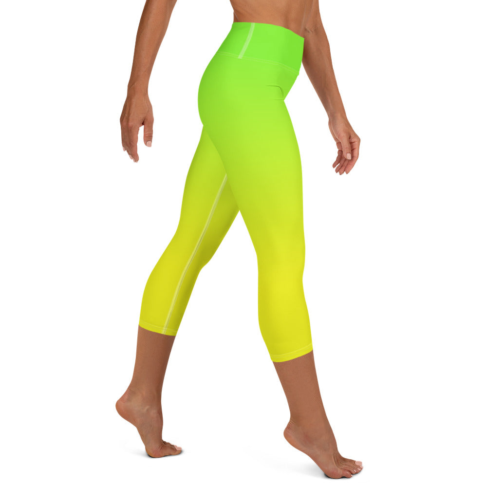 Lemon Lime Ombre High-waist Yoga Capri Leggings