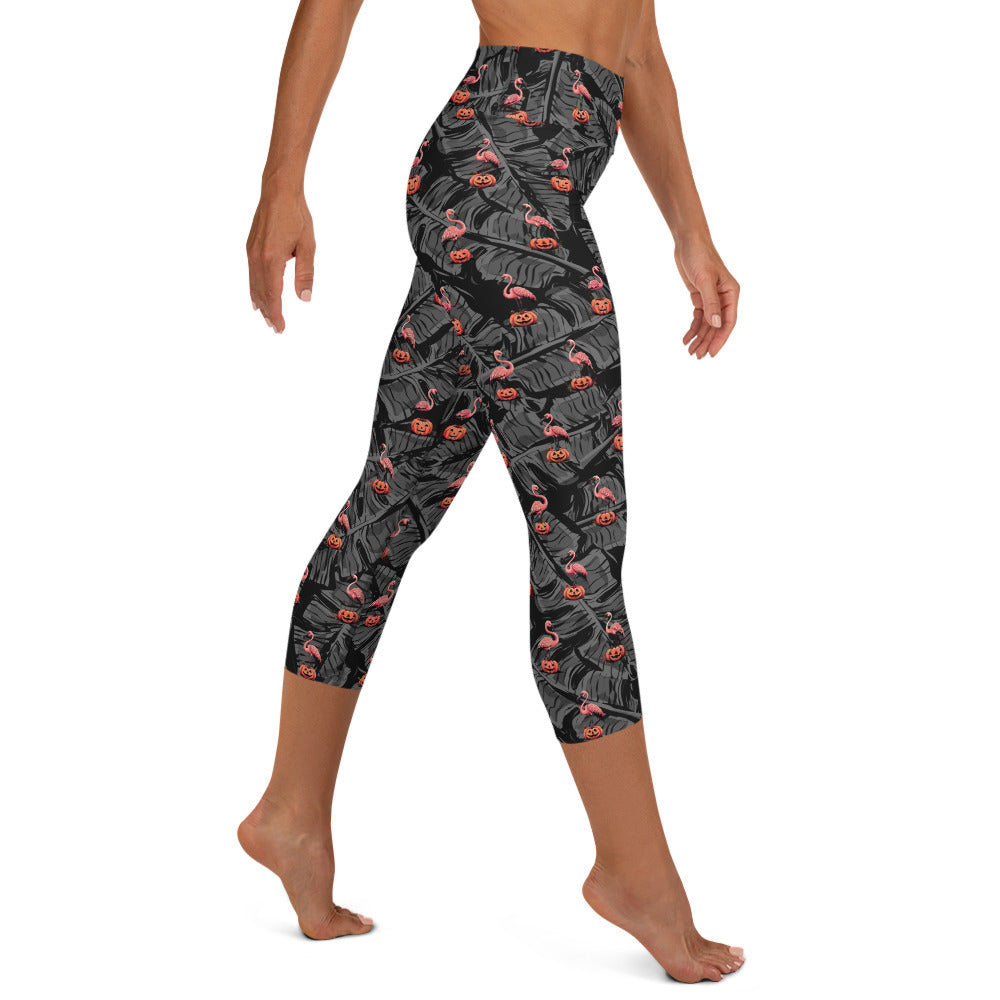 Pumpkin Patch Flamingo High-waist Yoga Capri Leggings