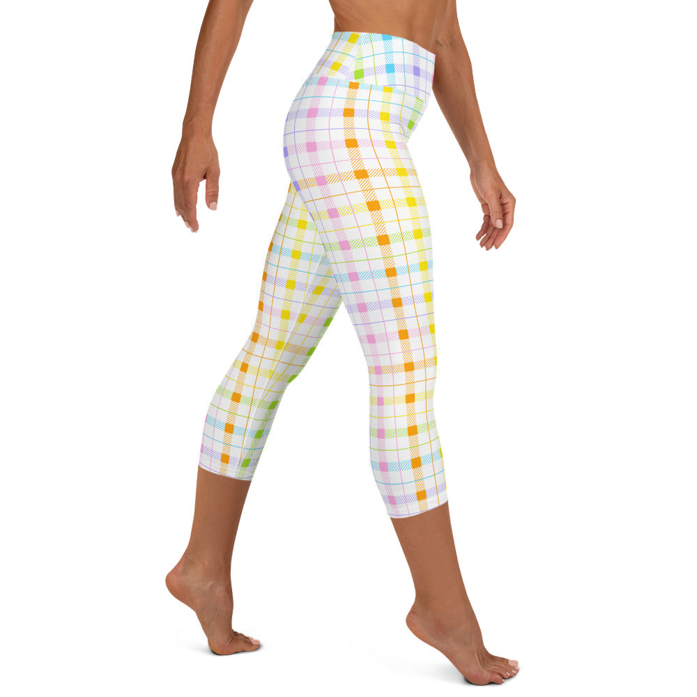 Pastel Plaid High-waist Yoga Capri Leggings