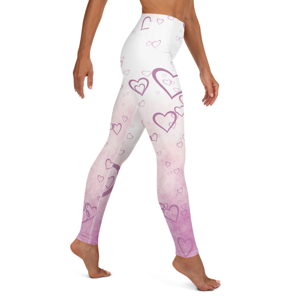 Pink Misty Hearts High-waist Yoga Leggings