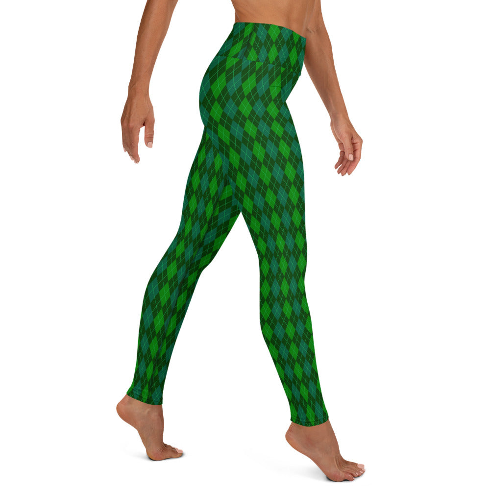 Green Argyle High-waist Yoga Leggings