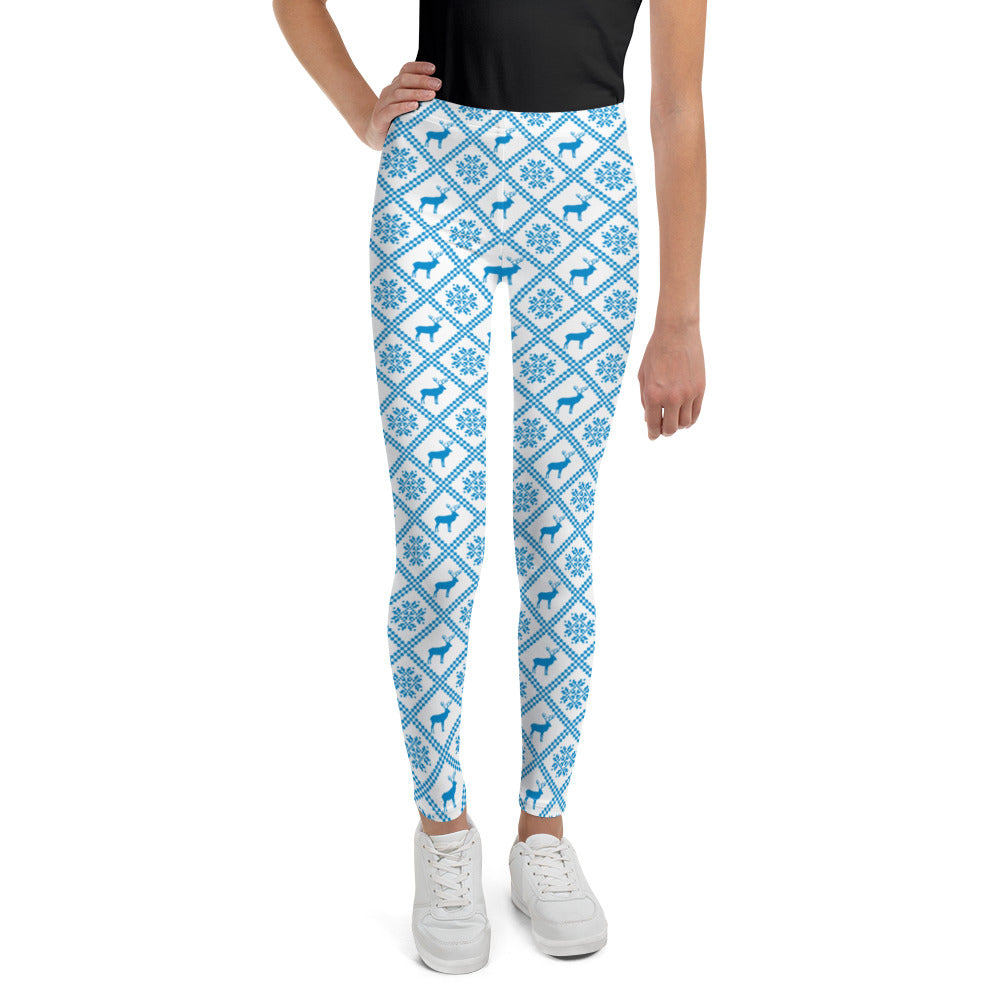 Blue Scandinavian Christmas Youth Leggings