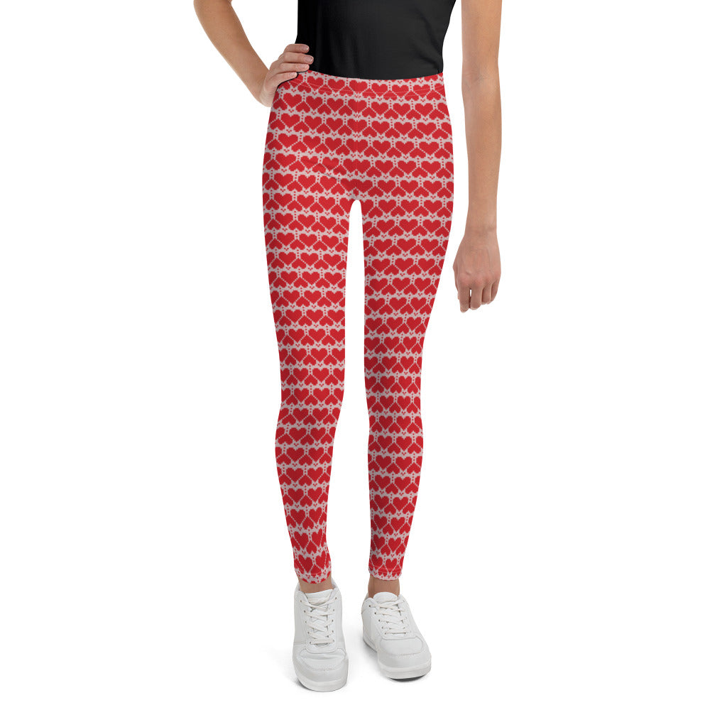 Knit Heart Print Youth Leggings