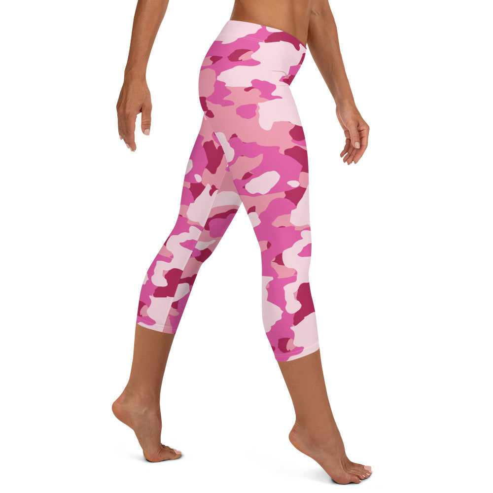 Pink Camo Mid-waist Capri Leggings