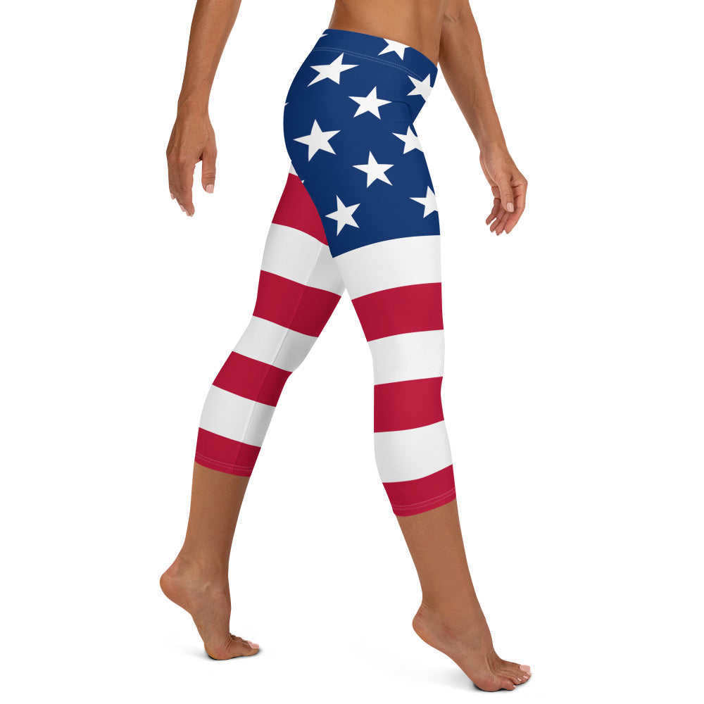 USA Flag Mid-waist Capri Leggings
