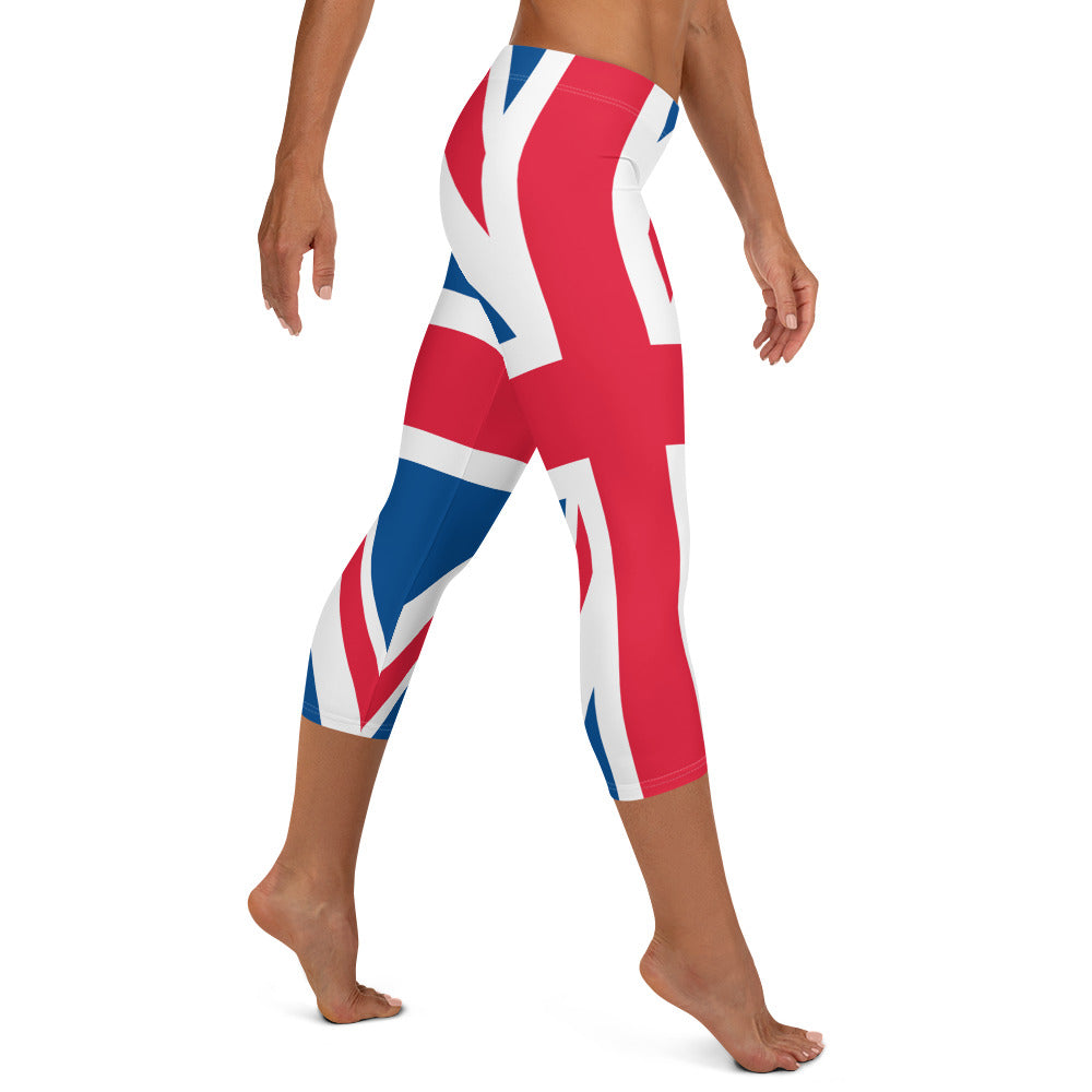 UK Flag Mid-waist Capri Leggings