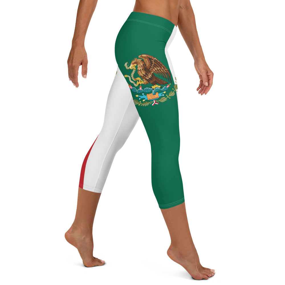 Mexico Flag Mid-waist Capri Leggings