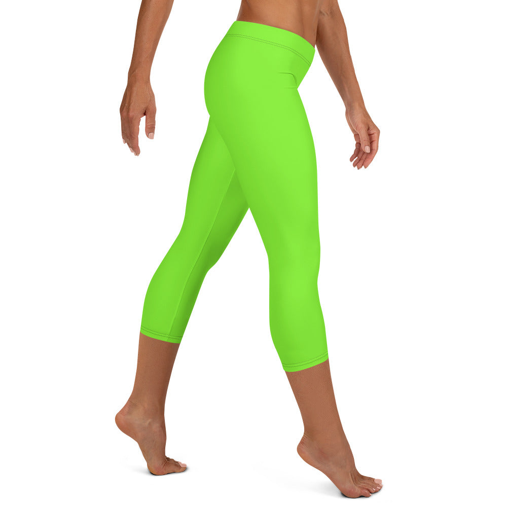 Neon Green Solid Mid-waist Capri Leggings