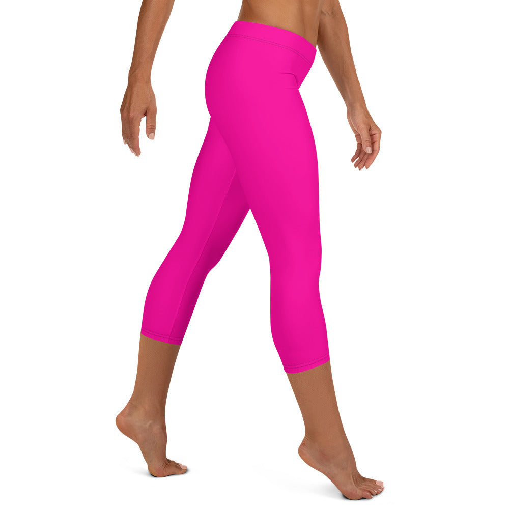 Neon Pink Solid Mid-waist Capri Leggings