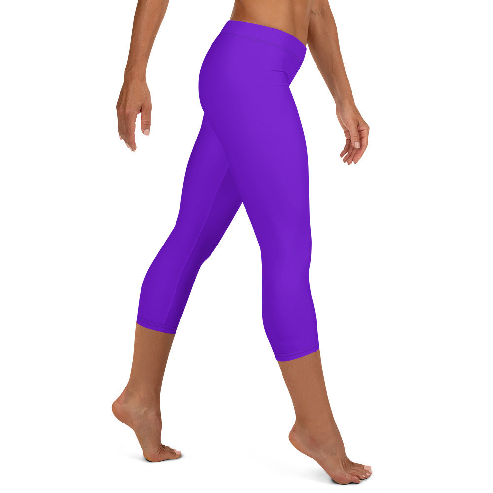 Neon Purple Solid Mid-waist Capri Leggings