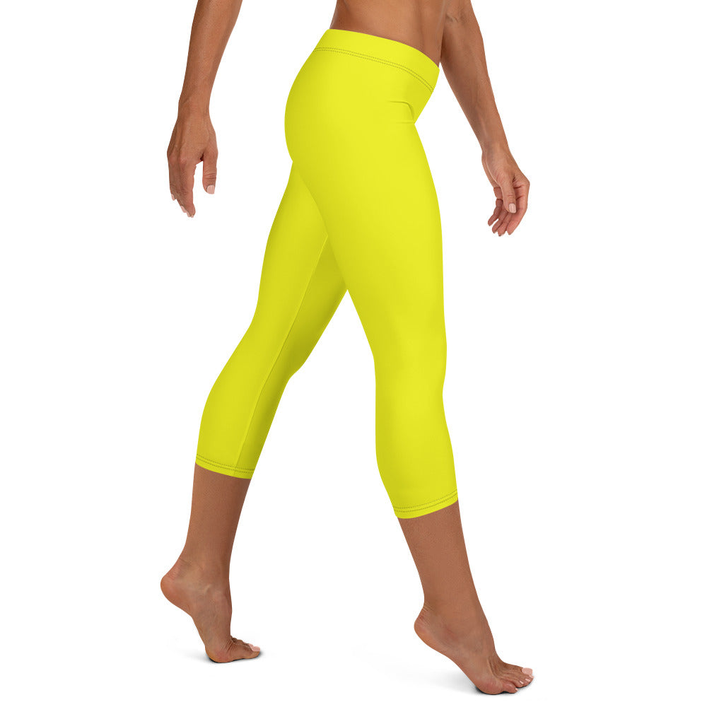 Neon Yellow Solid Mid-waist Capri Leggings