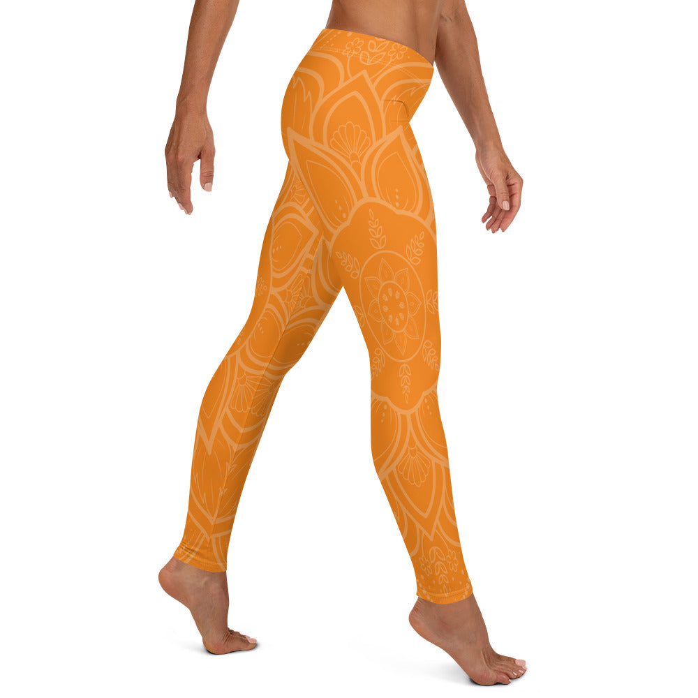Pumpkin Orange Mandala Mid-waist Leggings