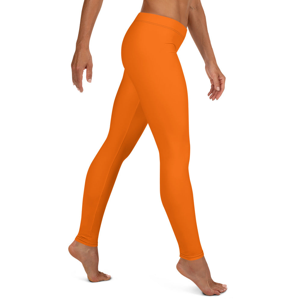 Neon Orange Solid Mid-waist Leggings