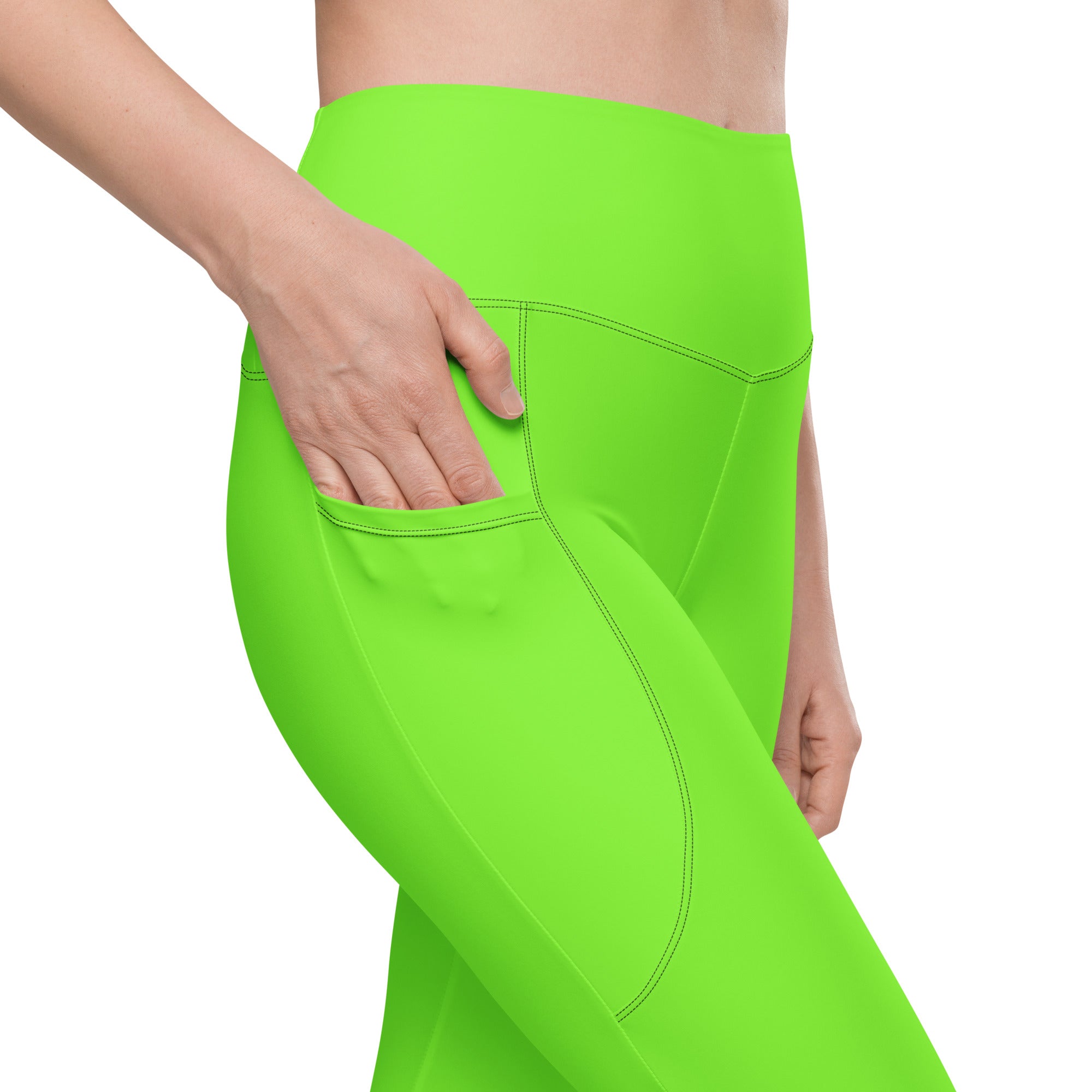Neon Green Solid Leggings with pockets