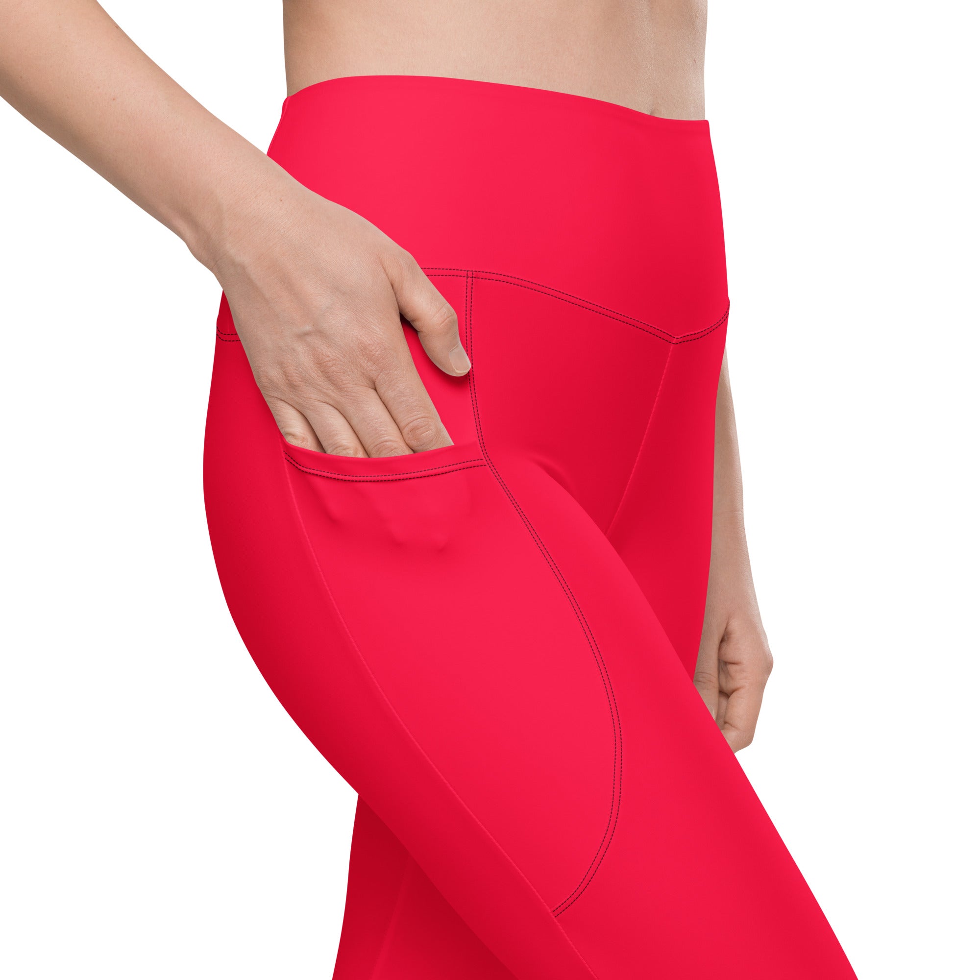 Neon Red Solid Leggings with pockets