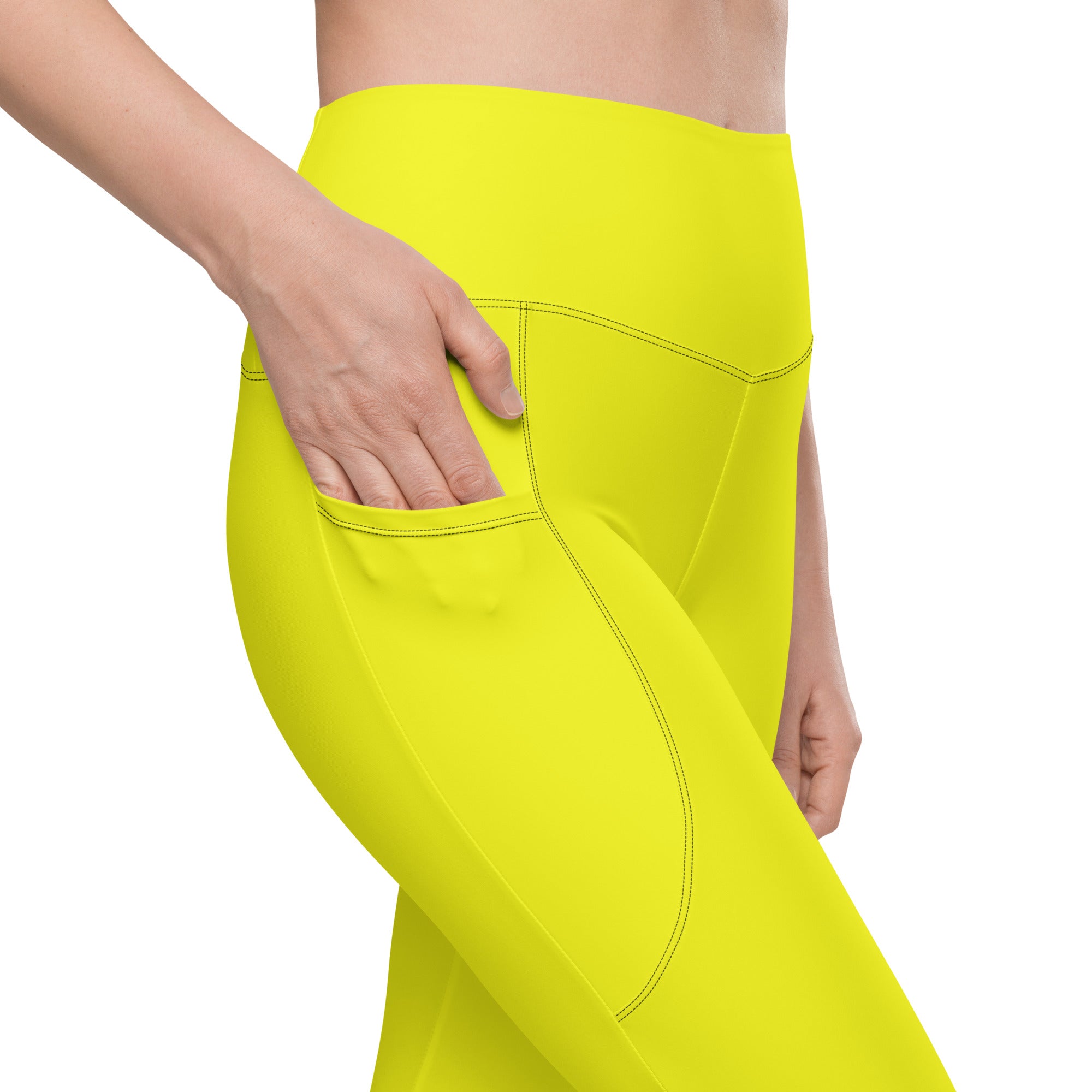 Neon Yellow Solid Leggings with pockets