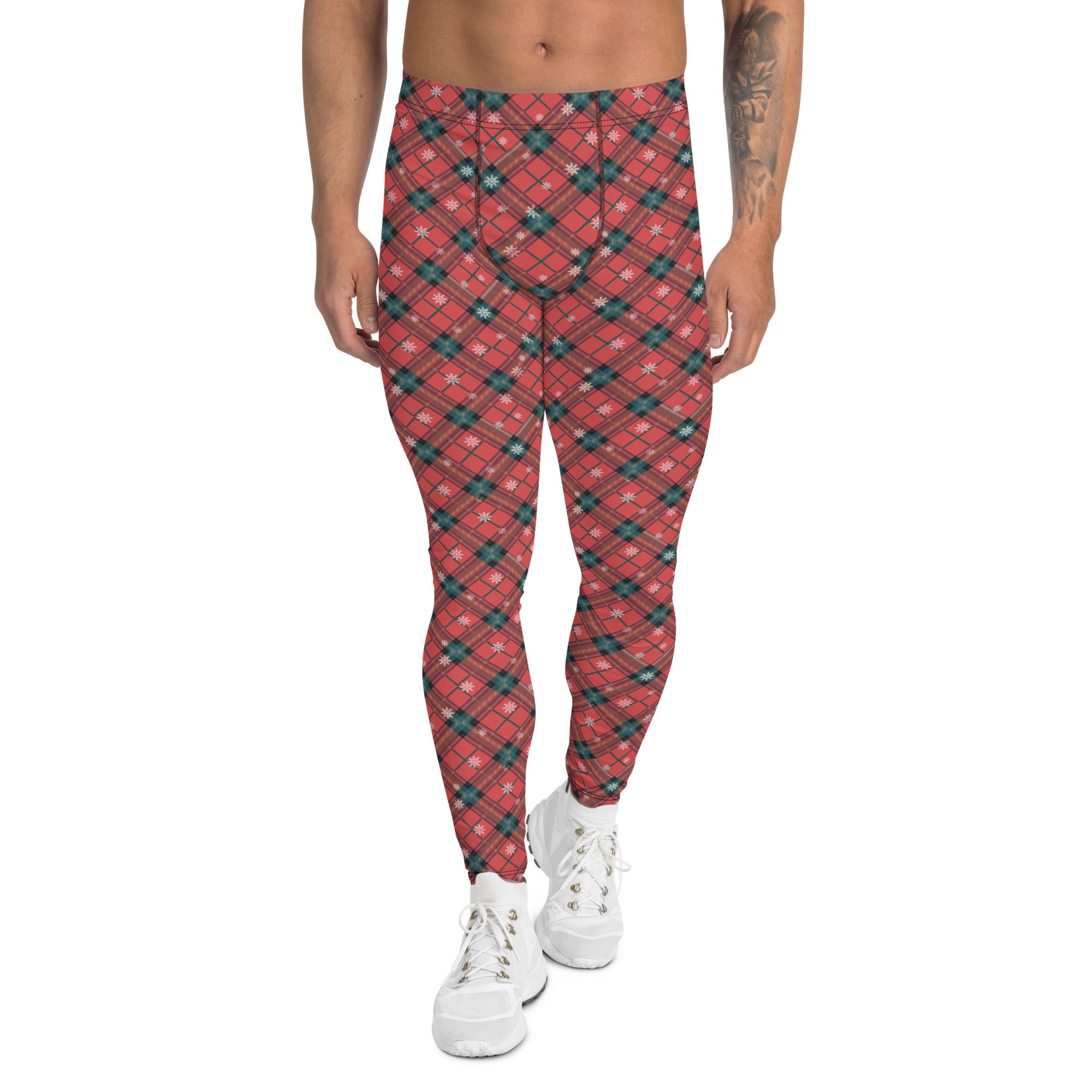 Red Snowflake Plaid Men's Leggings