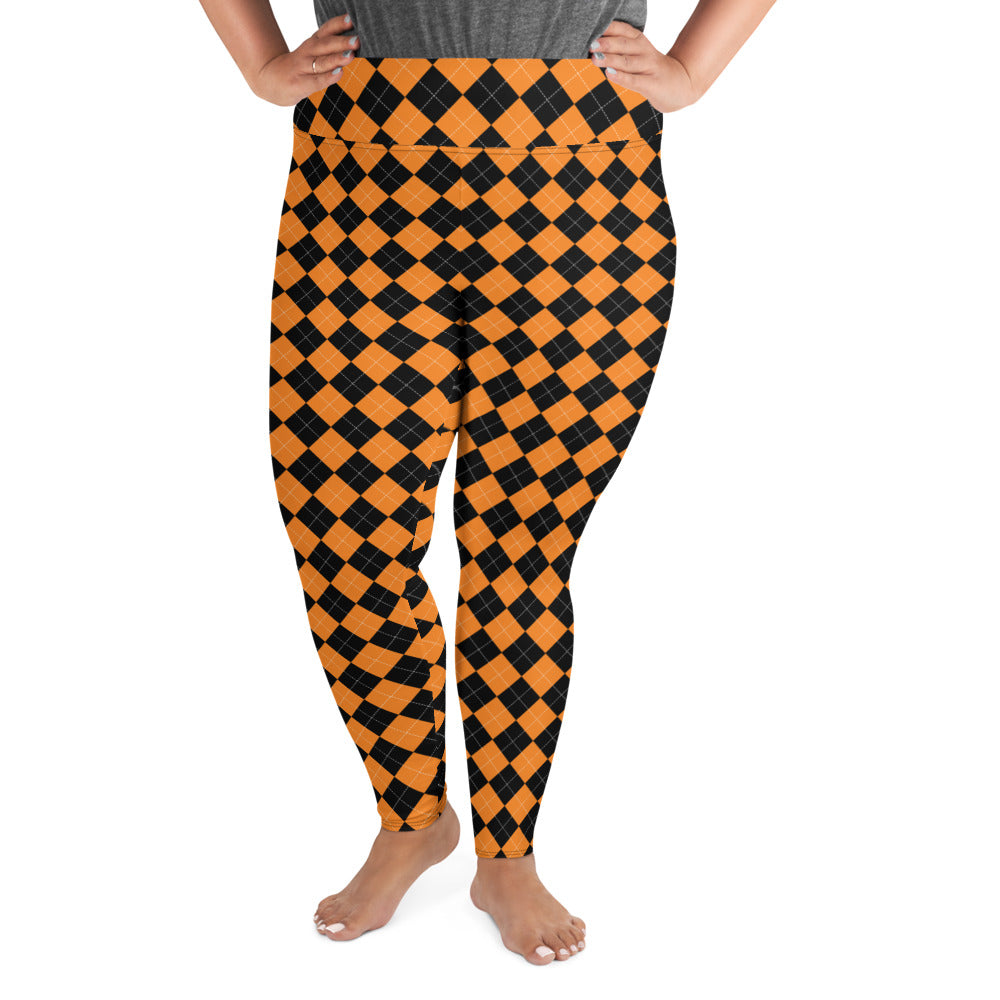 Orange and Black Diamond Halloween Plus Size Leggings
