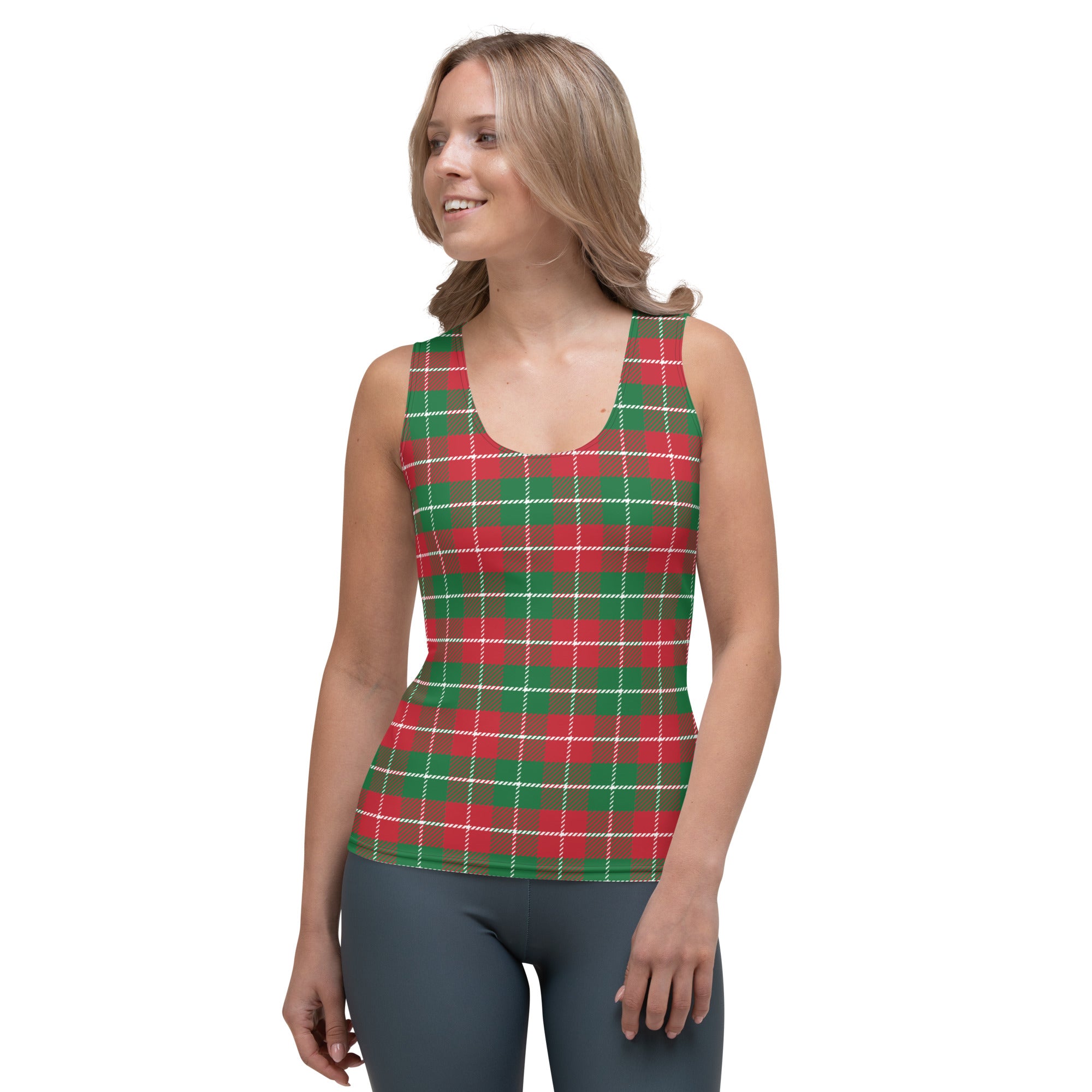 Green and Red Plaid Tank Top