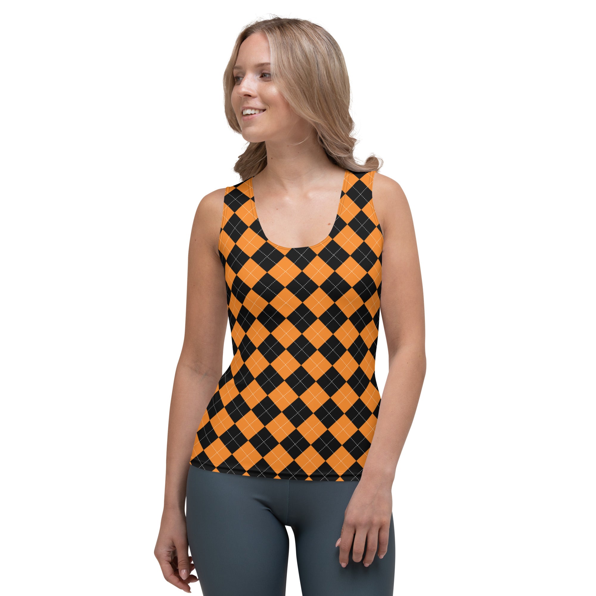 Orange and Black Diamond Halloween Tank Top