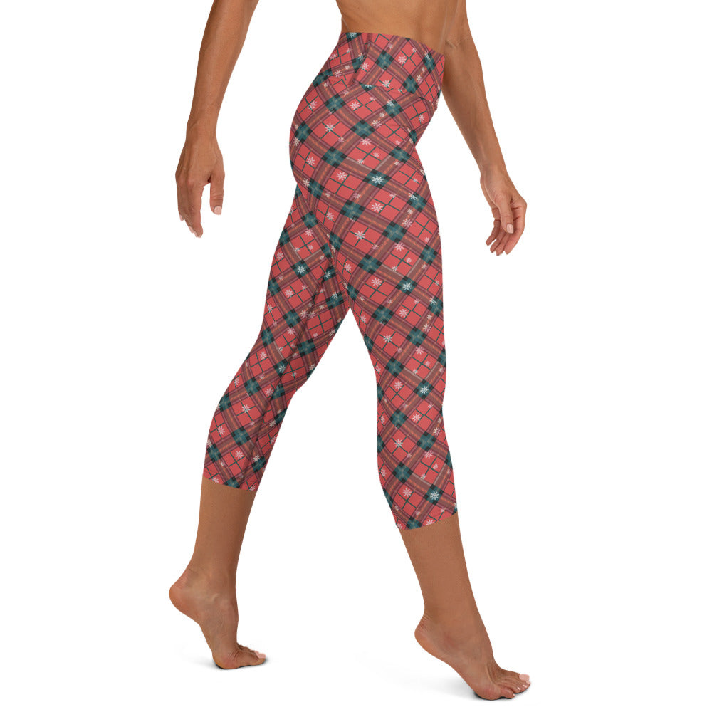 Red Snowflake Plaid High-waist Yoga Capri Leggings
