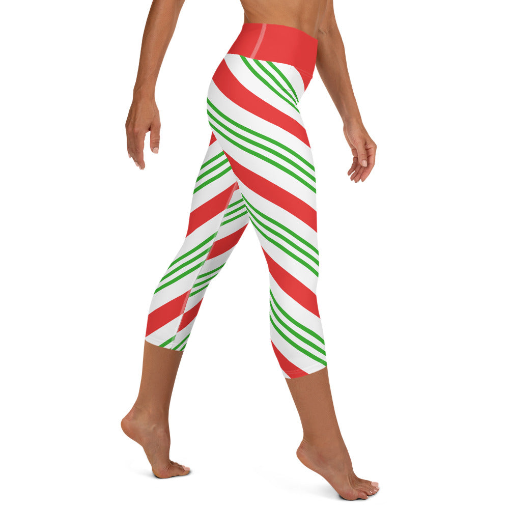 Candy Cane High-waist Yoga Capri Leggings