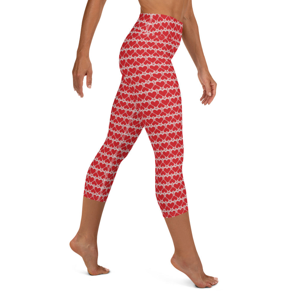 Knit Hearts Print High-waist Yoga Capri Leggings