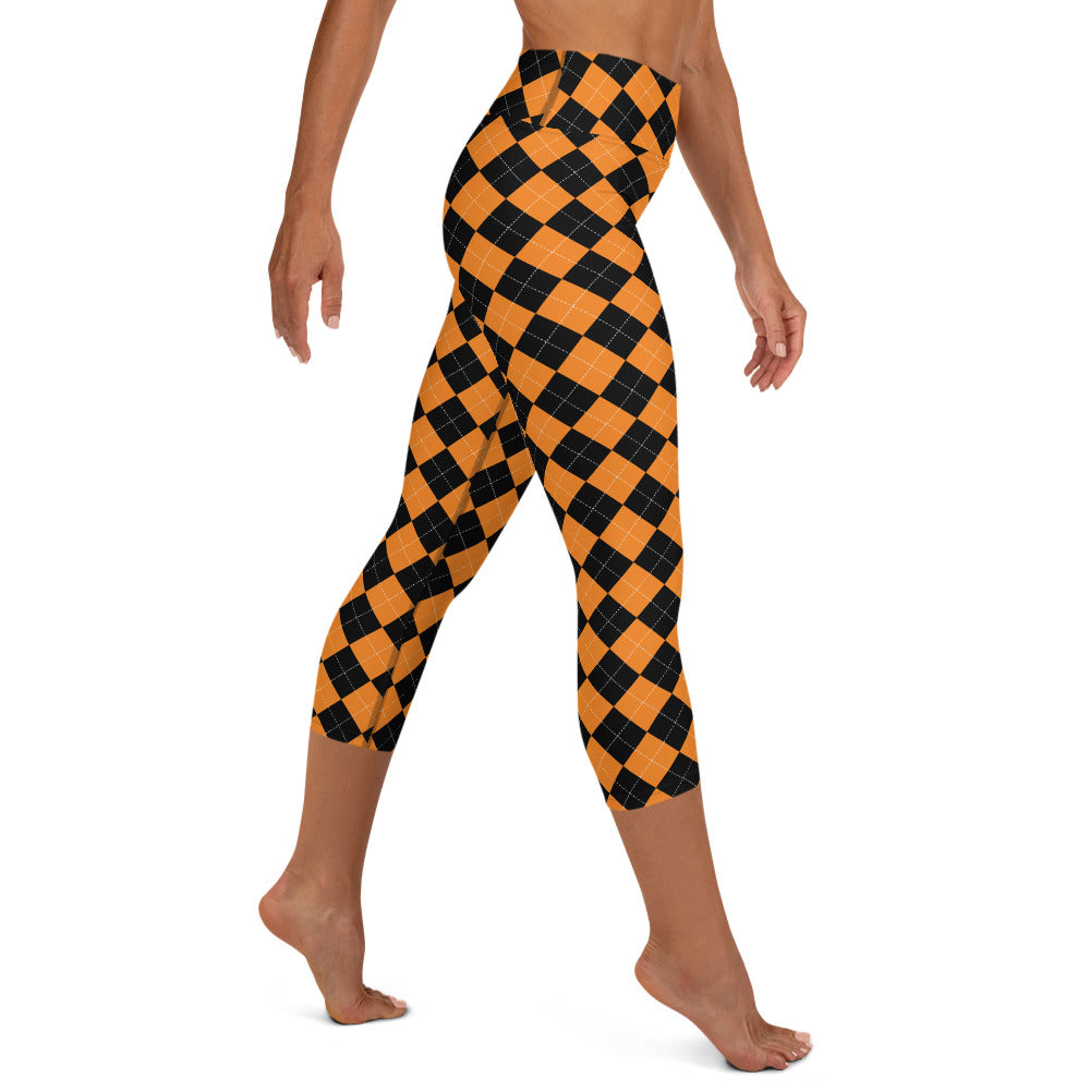 Orange and Black Diamond Halloween High-waist Yoga Capri Leggings