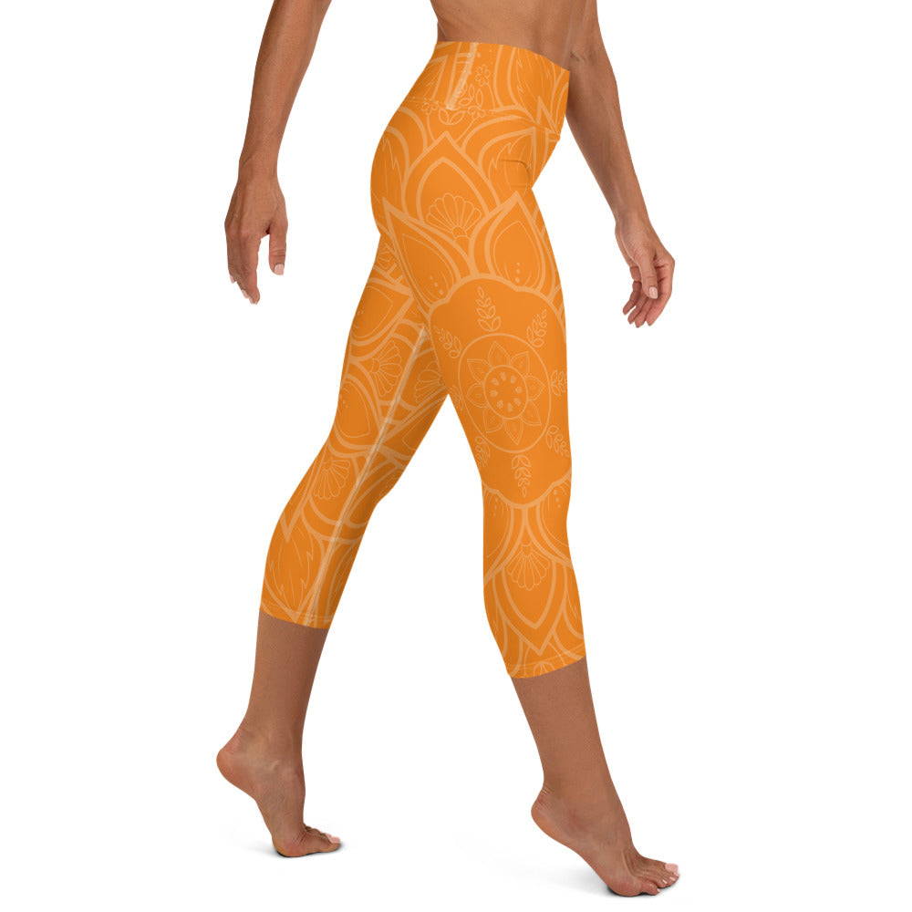 Pumpkin Orange Mandala High-waist Yoga Capri Leggings