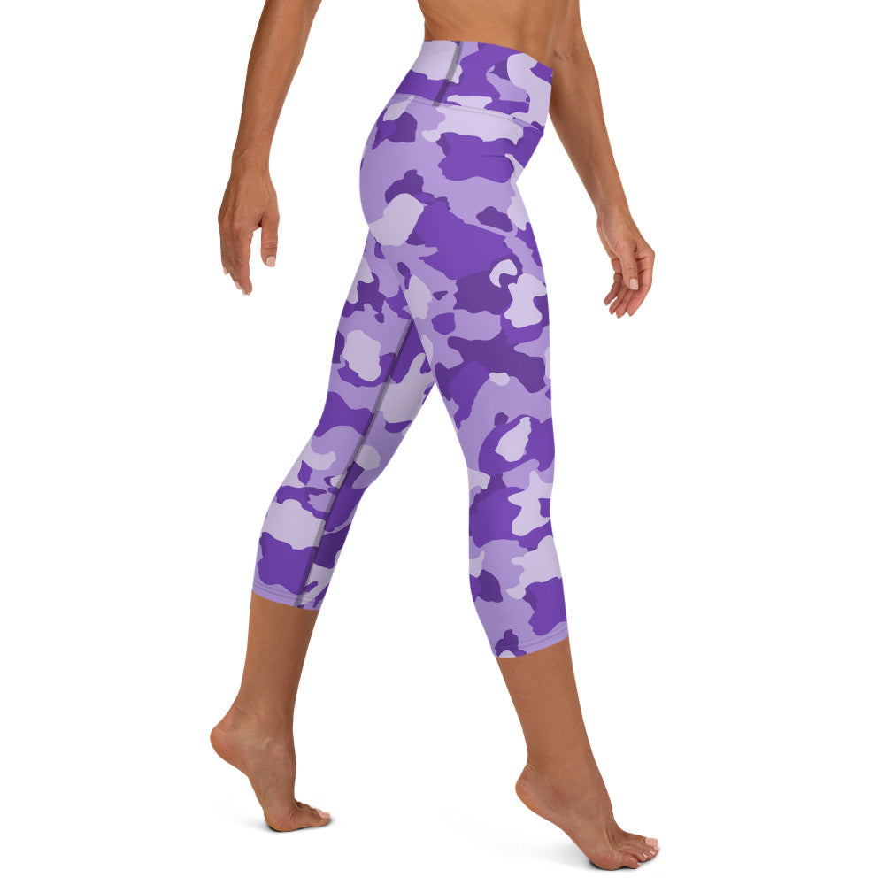 Purple Camo High-waist Yoga Capri Leggings