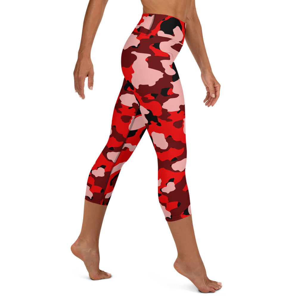 Red Camo High-waist Yoga Capri Leggings