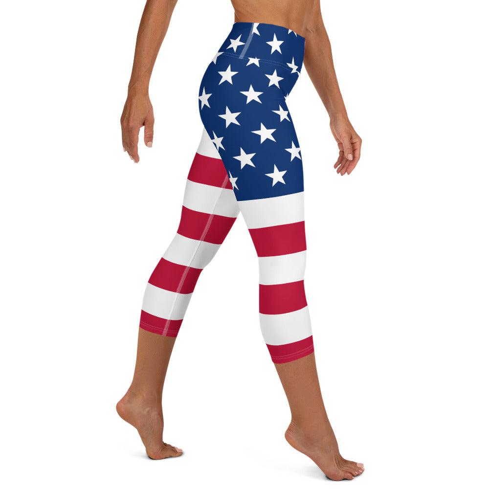 USA Flag High-waist Yoga Capri Leggings