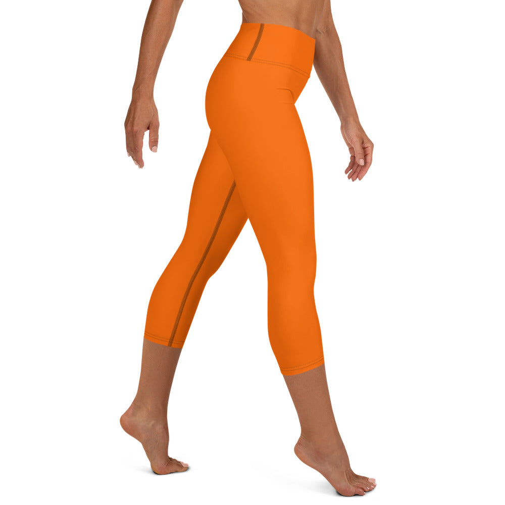 Neon Orange Solid High-waist Yoga Capri Leggings