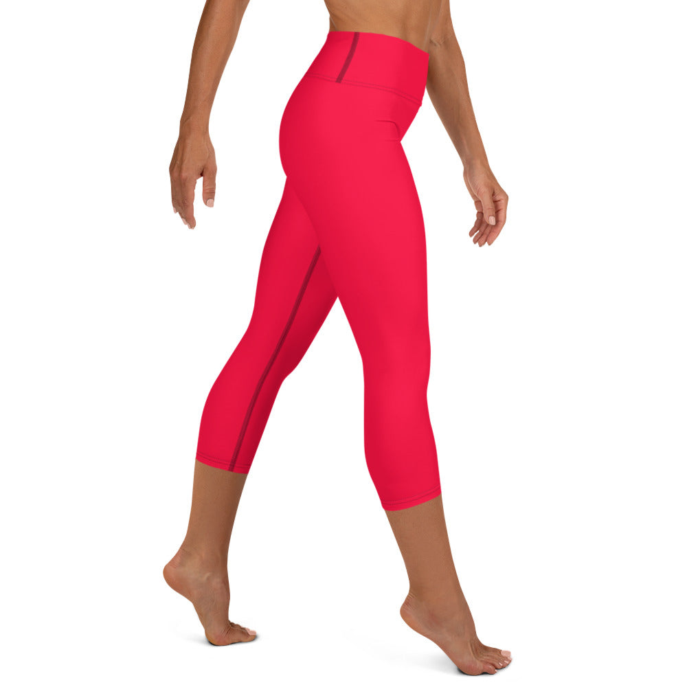 Neon Red Solid High-waist Yoga Capri Leggings