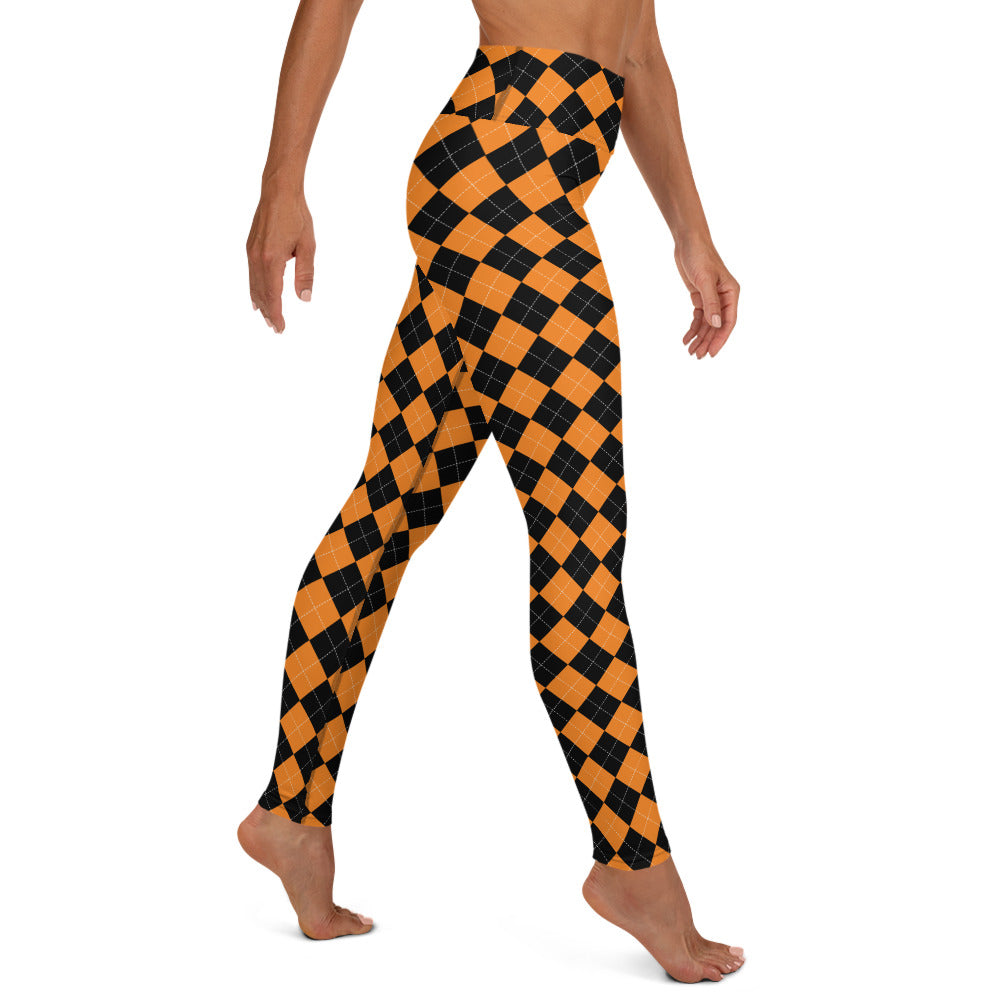 Orange and Black Diamond Halloween High-waist Yoga Leggings