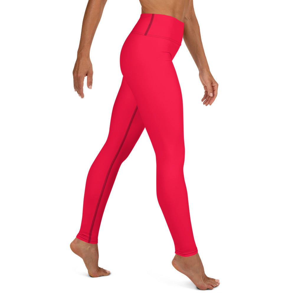 Neon Red Solid High-waist Yoga Leggings