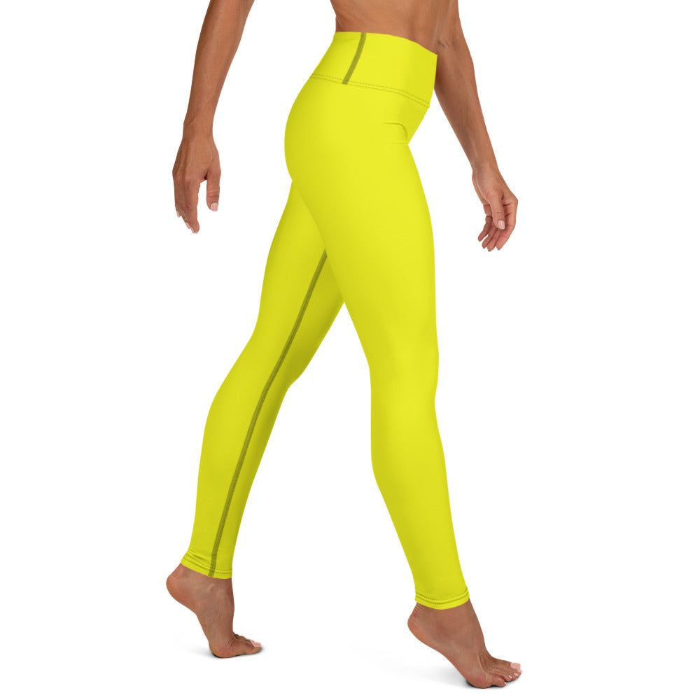 Neon Yellow Solid High-waist Yoga Leggings