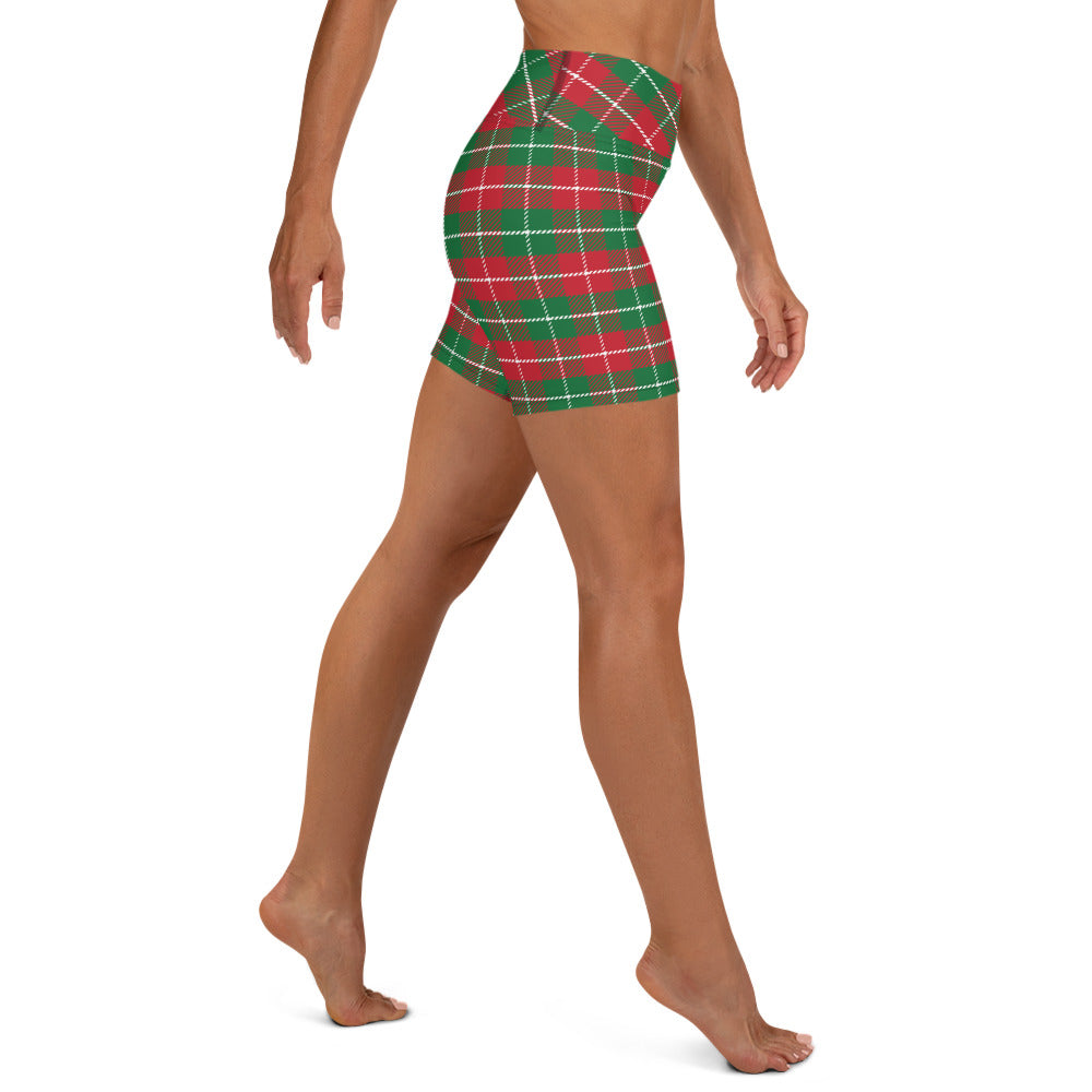 Green and Red Plaid Yoga Shorts