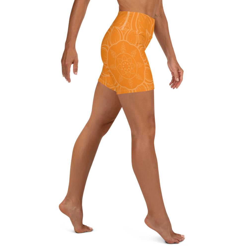 Pumpkin Orange Mandala Yoga Shorts
